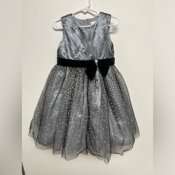 NANNETTE KIDS HOLIDAY TULLE DRESS. SIZE 4  GREY WITH BLACK TULLE OVERLAY - Picture 1 of 5